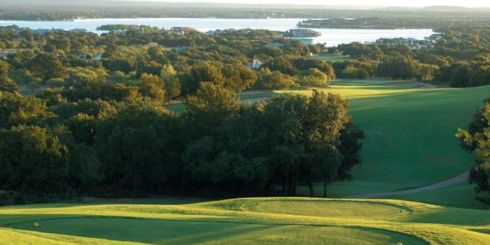 A view from the 10th tee at Apple Rock over looking the Texas Hill Country and Lake LBJ.
