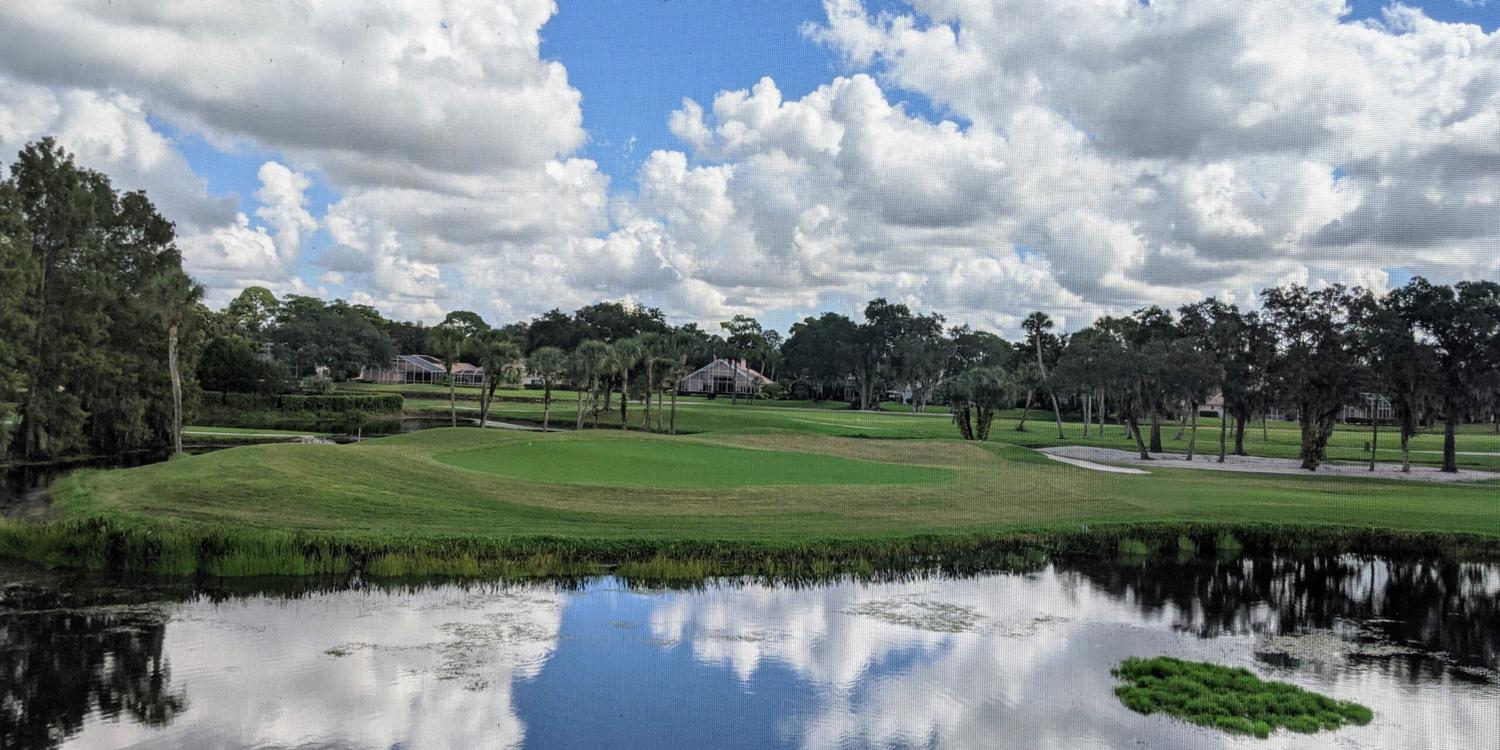 On a cloudy day the view of the No. 11 green of The Champions course from our lanai is particularly eye-catching.