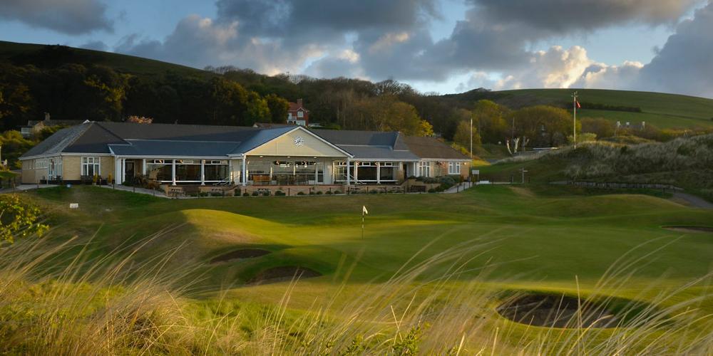 View of the clubhouse as you approach the 18th green of Saunton East.