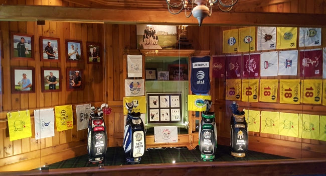 Memorabilia from Dustin Johnson’s PGA Tour career are featured in TPC Myrtle Beach’s clubhouse.